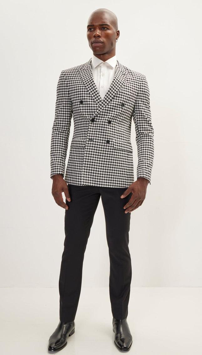 Double-Breasted Houndstooth Suit With Black Pants - Ron Tomson