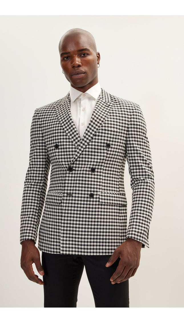 Double-Breasted Houndstooth Suit With Black Pants - Ron Tomson