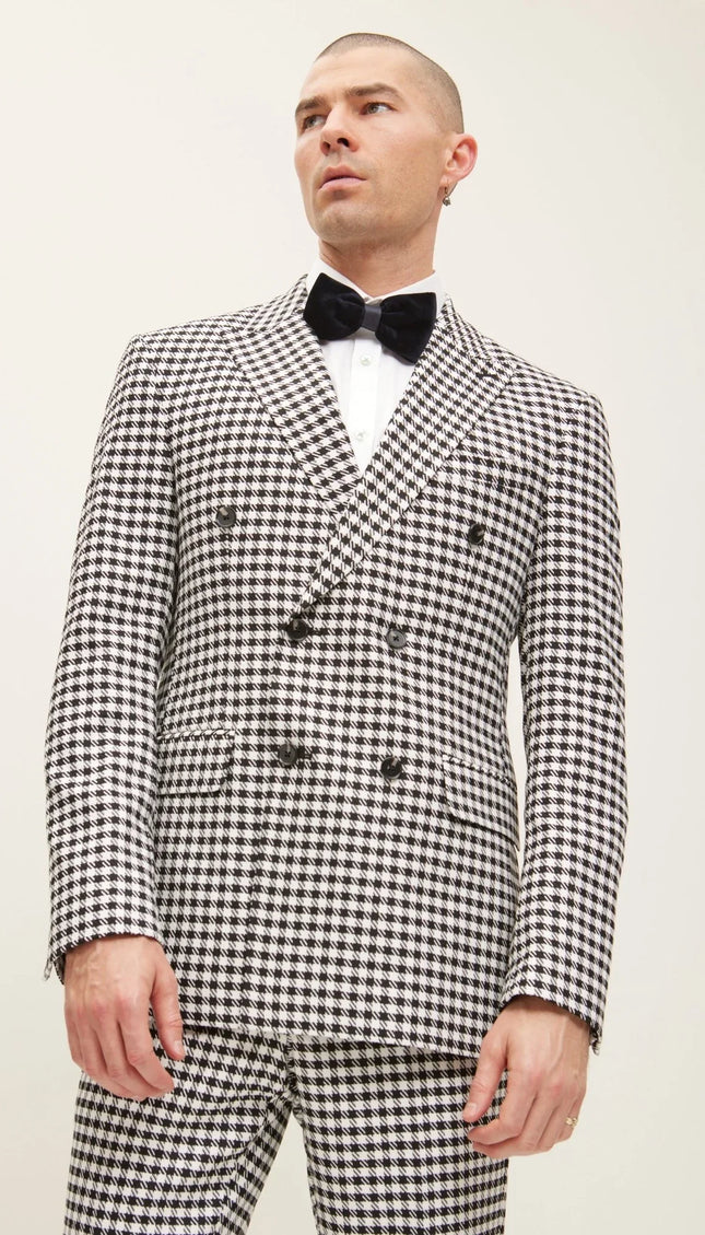 Double-Breasted Houndstooth Suit With Matching Pants - Ron Tomson
