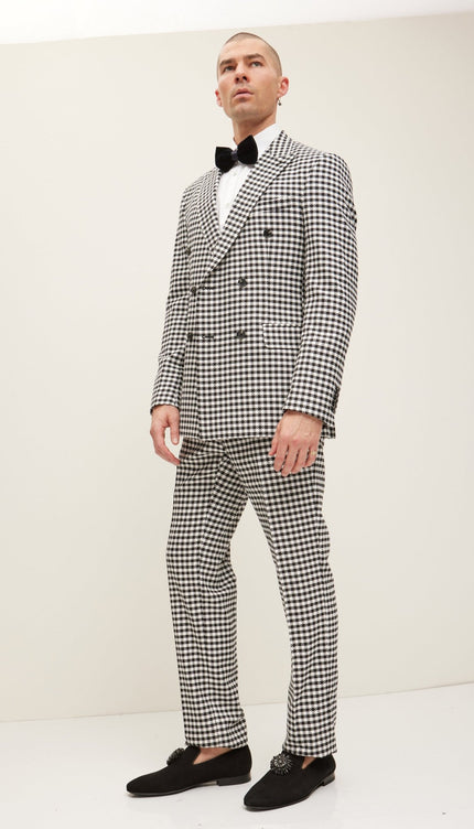 Double-Breasted Houndstooth Suit With Matching Pants - Ron Tomson