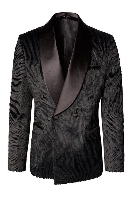 Double Breasted Italian Velvet Tuxedo Jacket - Black Zebra - Ron Tomson