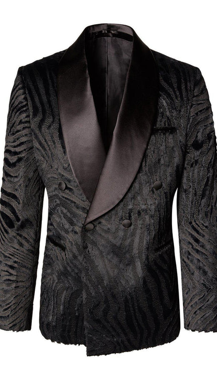 Double Breasted Italian Velvet Tuxedo Jacket - Black Zebra - Ron Tomson