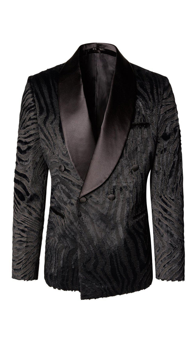 Double Breasted Italian Velvet Tuxedo Jacket - Black Zebra - Ron Tomson