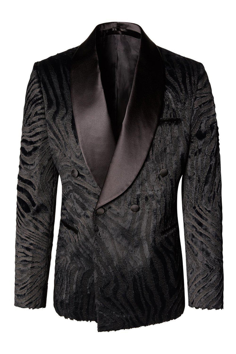 Double Breasted Italian Velvet Tuxedo Jacket - Black Zebra - Ron Tomson