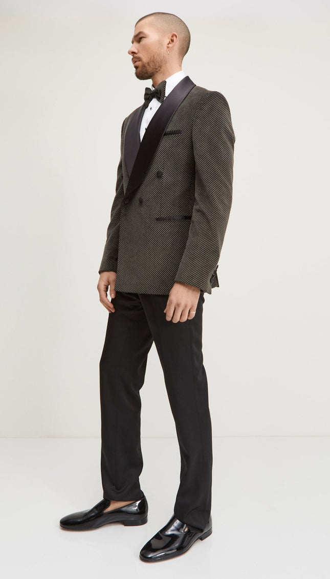 Double Breasted Italian Velvet Tuxedo Jacket - Carbon Black - Ron Tomson
