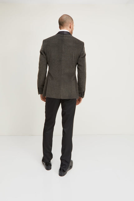 Double Breasted Italian Velvet Tuxedo Jacket - Carbon Black - Ron Tomson