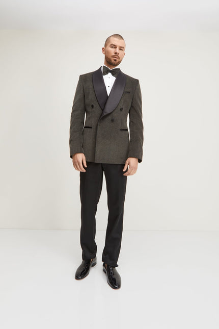 Double Breasted Italian Velvet Tuxedo Jacket - Carbon Black - Ron Tomson