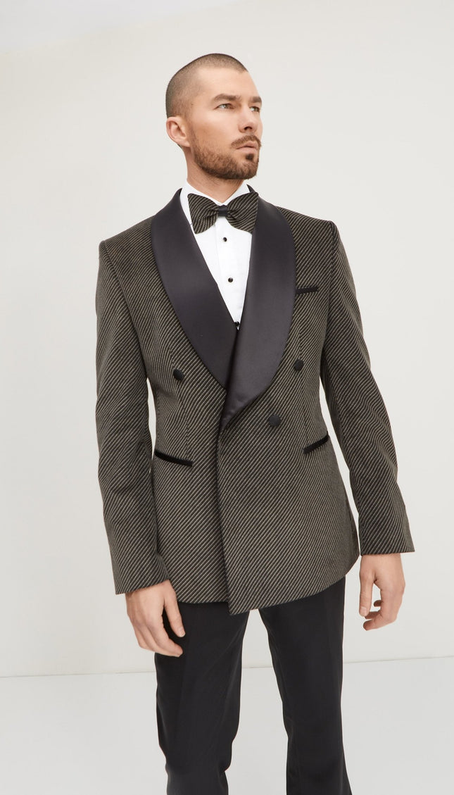 Double Breasted Italian Velvet Tuxedo Jacket - Carbon Black - Ron Tomson