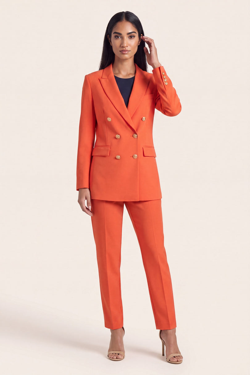 Double-Breasted Peak Lapel Blazer - Orange - front view