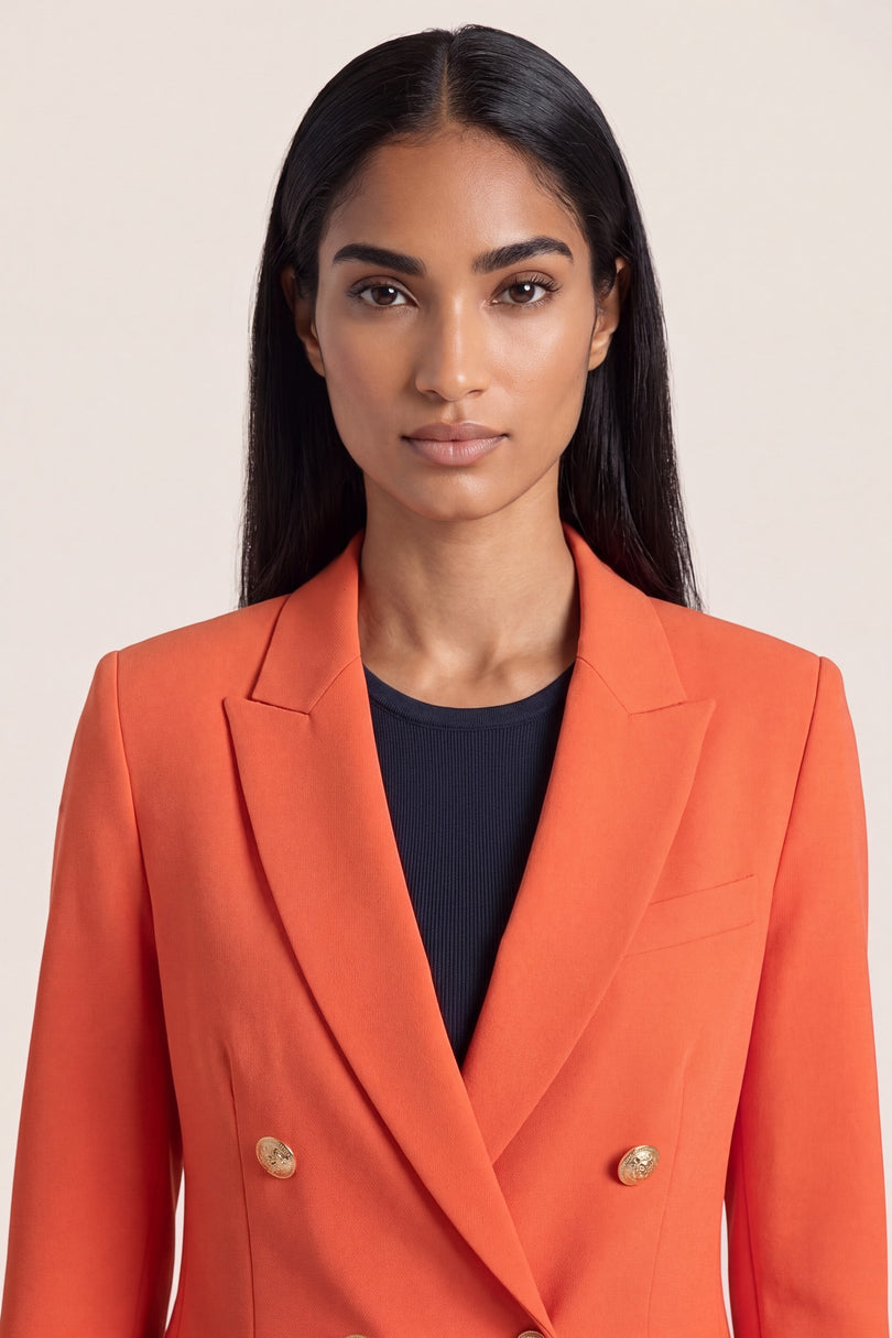 Double-Breasted Peak Lapel Blazer - Orange - macro view