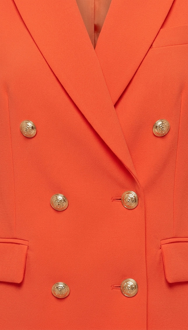 Double Breasted Relaxed Blazer - Orange - Detail
