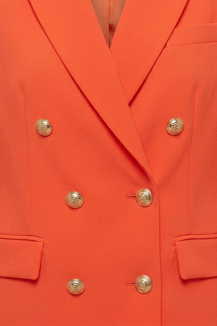 Double Breasted Relaxed Blazer - Orange - Detail