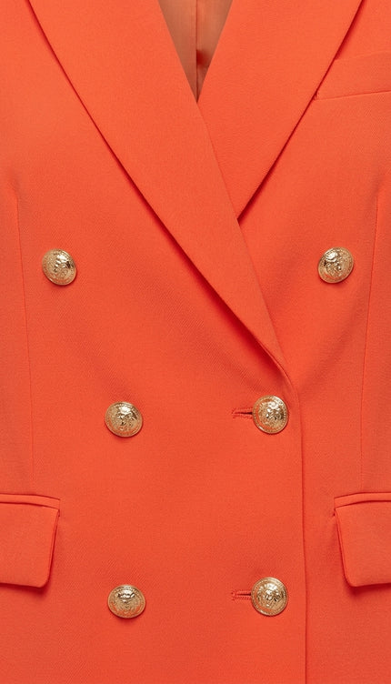 Double Breasted Relaxed Blazer - Orange - Detail