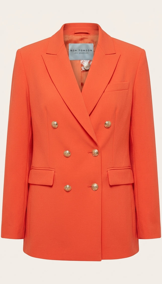 Double Breasted Relaxed Blazer - Orange - Front