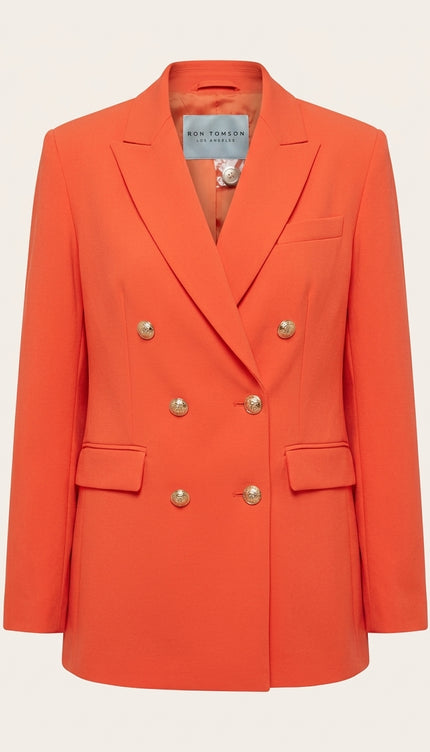 Double Breasted Relaxed Blazer - Orange - Front