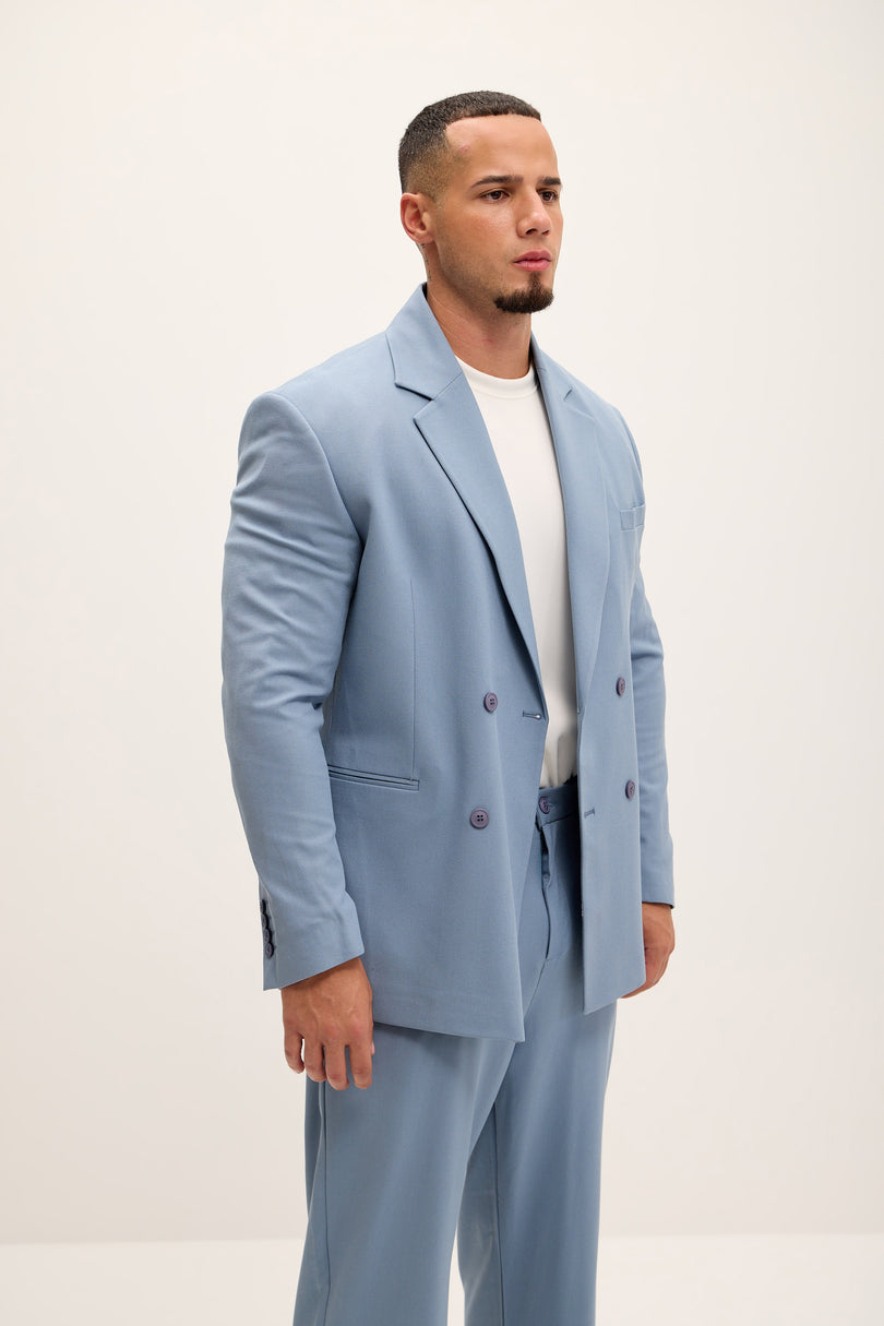 Double Breasted Super Relaxed Jacket - Blue - Ron Tomson