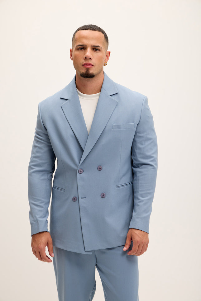 Double Breasted Super Relaxed Jacket - Blue - Ron Tomson