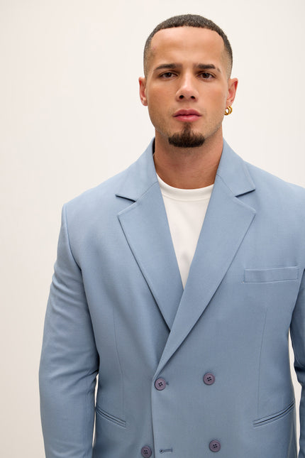 Double Breasted Super Relaxed Jacket - Blue - Ron Tomson