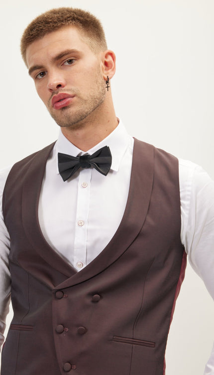Double Breasted U-Shaped Vest - Burgundy - Ron Tomson
