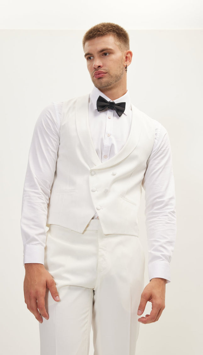Double Breasted U-Shaped Vest - White - Ron Tomson