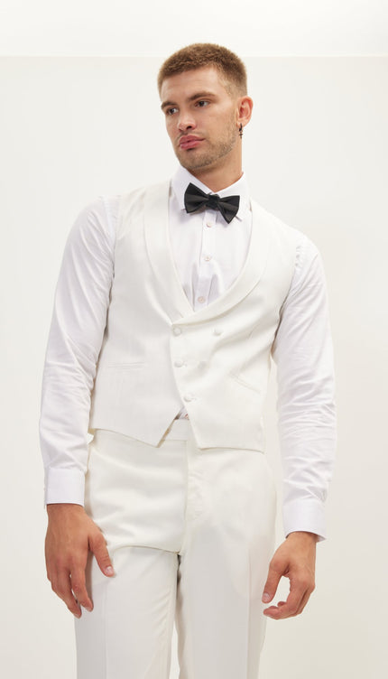 Double Breasted U-Shaped Vest - White - Ron Tomson