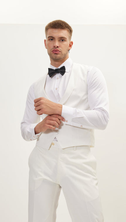 Double Breasted U-Shaped Vest - White - Ron Tomson