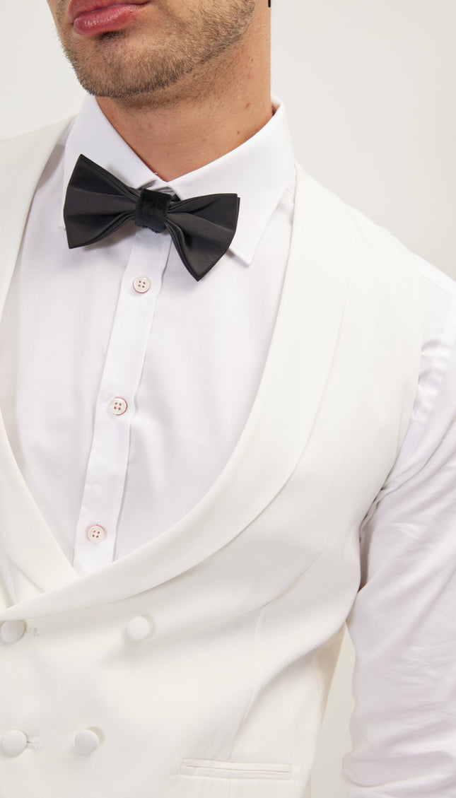 Double Breasted U-Shaped Vest - White - Ron Tomson