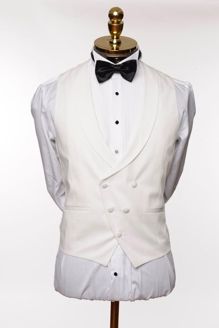 Double Breasted U-Shaped Vest - White - Ron Tomson