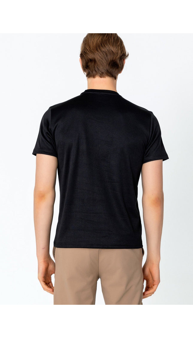 Double Knitted Luxurious Glow Crew Neck T-Shirt - Black - Ron Tomson
