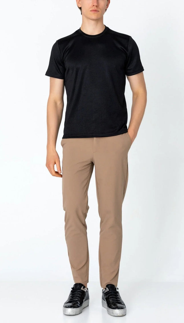 Double Knitted Luxurious Glow Crew Neck T-Shirt - Black - Ron Tomson