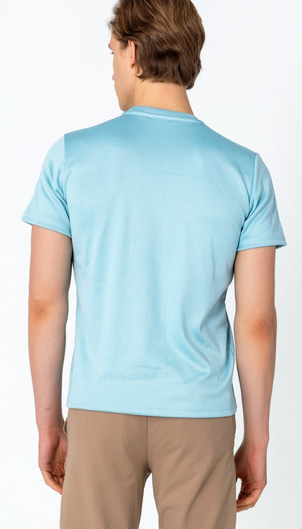 Double Knitted Luxurious Glow Crew Neck T-Shirt - Blue - Ron Tomson
