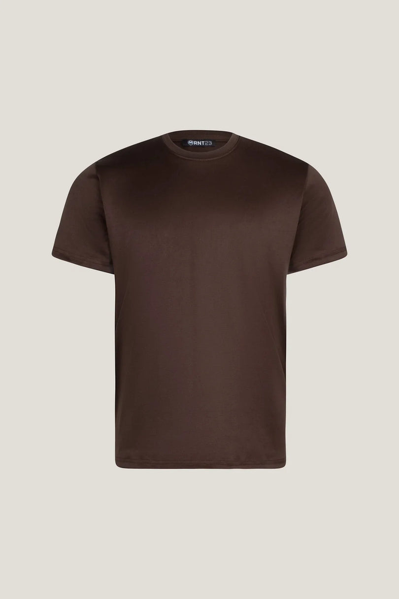 Double Knitted Luxurious Glow Crew Neck T-Shirt - Brown - Ron Tomson