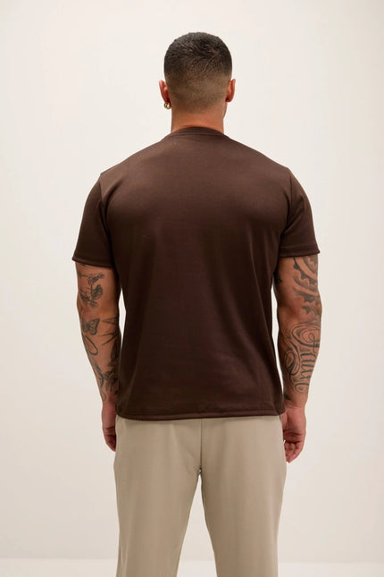 Double Knitted Luxurious Glow Crew Neck T-Shirt - Brown - Ron Tomson
