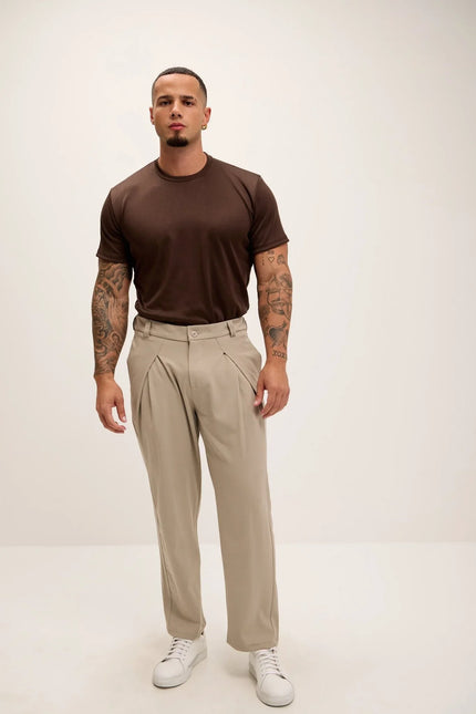 Double Knitted Luxurious Glow Crew Neck T-Shirt - Brown - Ron Tomson