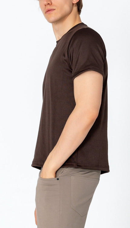 Double Knitted Luxurious Glow Crew Neck T-Shirt - Brown - Ron Tomson
