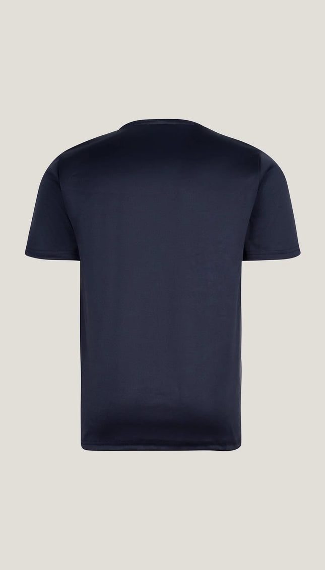 Double Knitted Luxurious Glow Crew Neck T-Shirt - Navy - Ron Tomson