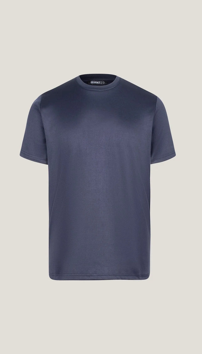 Double Knitted Luxurious Glow Crew Neck T-Shirt - Navy - Ron Tomson