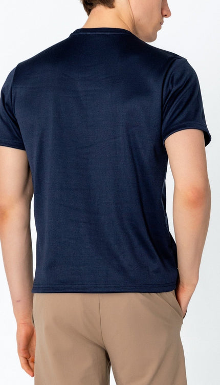 Double Knitted Luxurious Glow Crew Neck T-Shirt - Navy - Ron Tomson