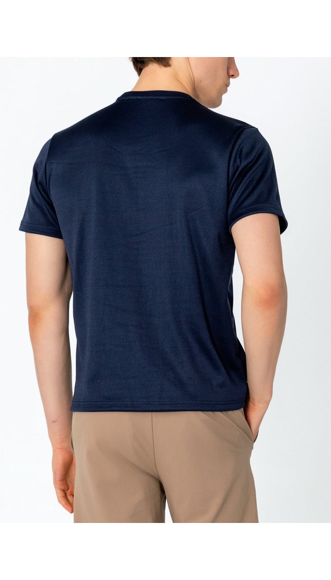 Double Knitted Luxurious Glow Crew Neck T-Shirt - Navy - Ron Tomson