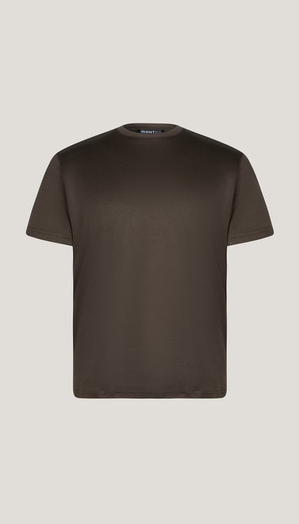Double Knitted Luxurious Glow Crew Neck T-Shirt - Olive Green - Ron Tomson