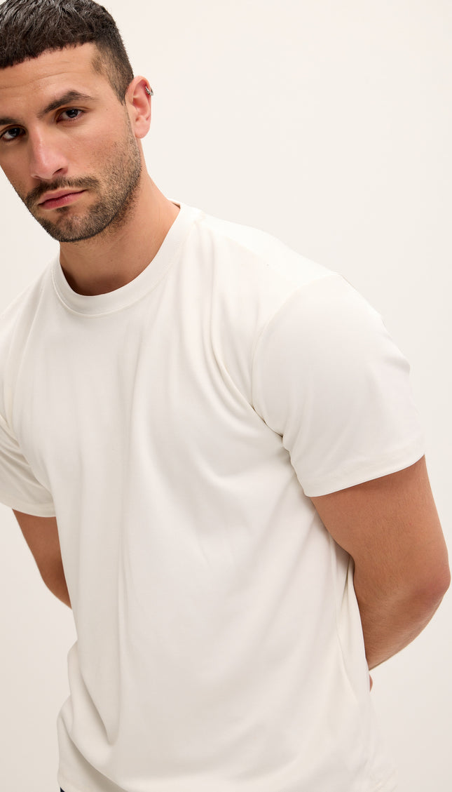 Double Knitted Luxurious Glow Crew Neck T-Shirt - White - Ron Tomson