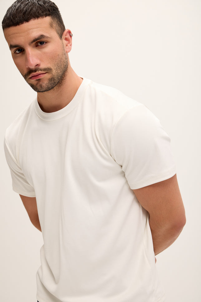 Double Knitted Luxurious Glow Crew Neck T-Shirt - White - Ron Tomson