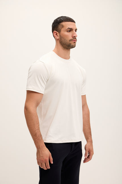 Double Knitted Luxurious Glow Crew Neck T-Shirt - White - Ron Tomson