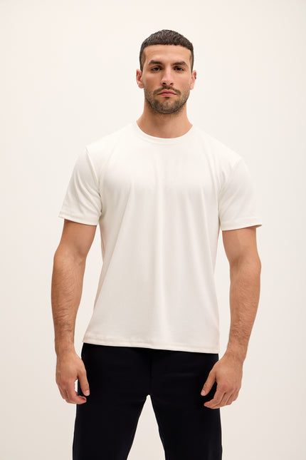 Double Knitted Luxurious Glow Crew Neck T-Shirt - White - Ron Tomson