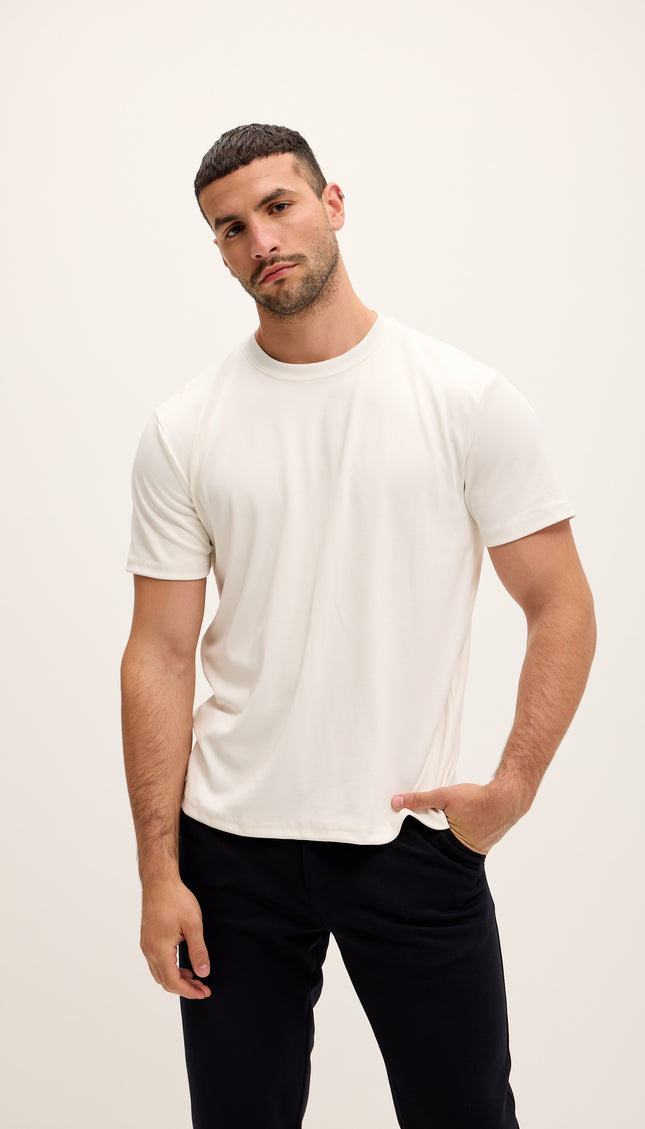 Double Knitted Luxurious Glow Crew Neck T-Shirt - White - Ron Tomson