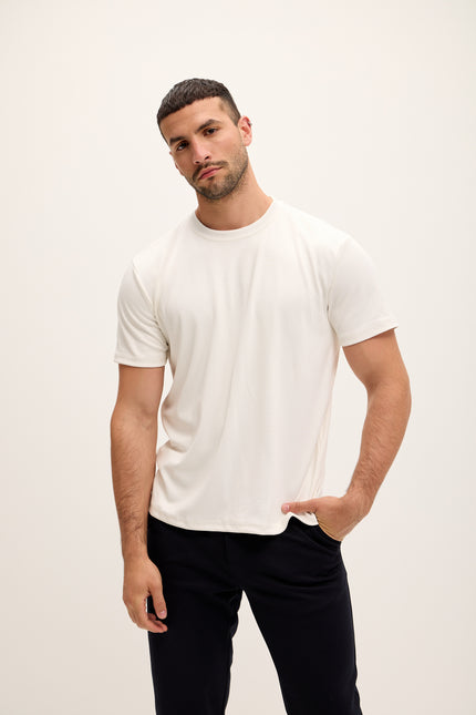 Double Knitted Luxurious Glow Crew Neck T-Shirt - White - Ron Tomson