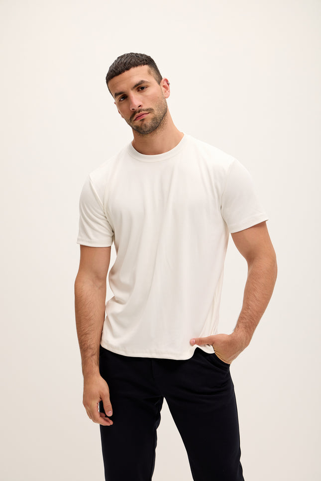 Double Knitted Luxurious Glow Crew Neck T-Shirt - White - Ron Tomson