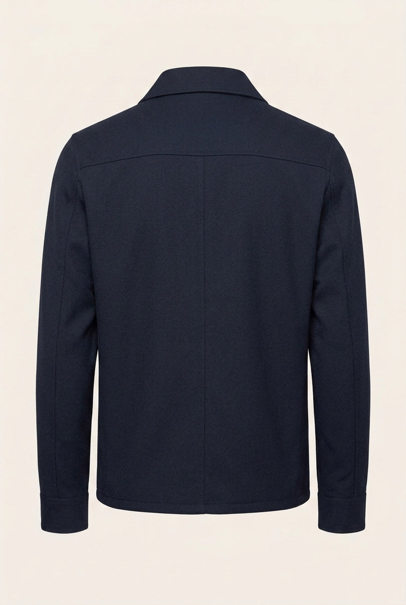 Double Zipper Closure Lightweight Shacket - Navy - Back