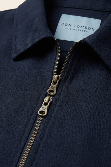 Double Zipper Closure Lightweight Shacket - Navy - Detail