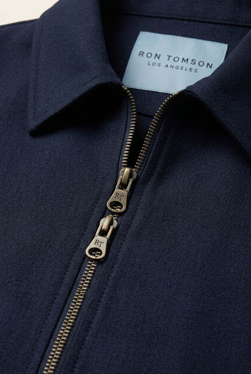 Double Zipper Closure Lightweight Shacket - Navy - Detail